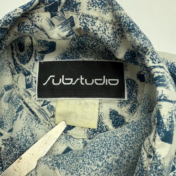 Vintage SUBSTUDIO Mens XL White Blue Gears Long Sleeve Button Up Dress Shirt - Picture 4 of 5